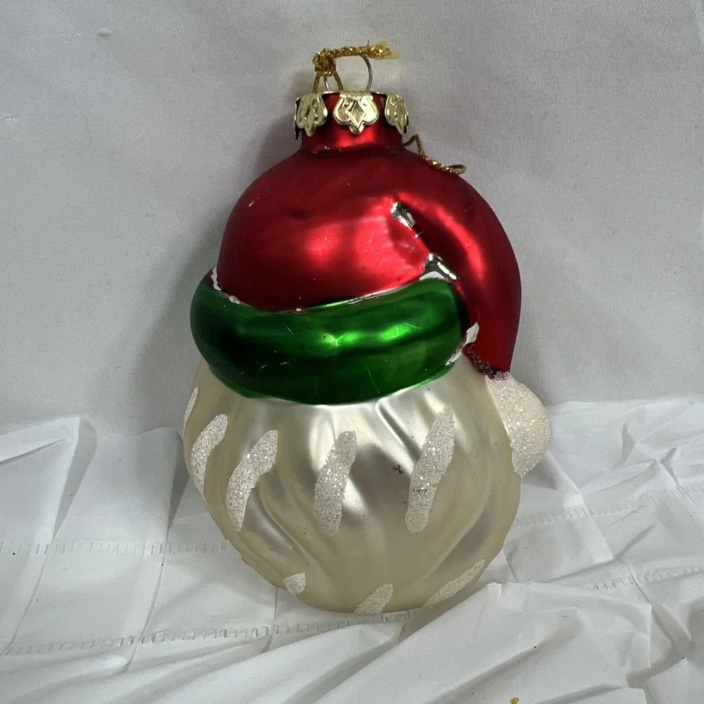 Vintage Mercury Glass Christmas Ornament West Germany Mica SANTA CLAUS FACE Head